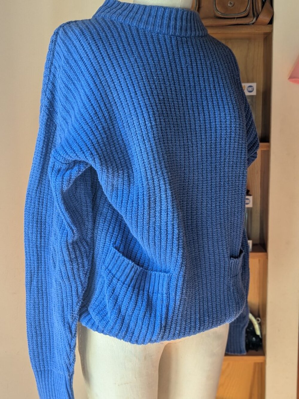 Vintage 80/90s Cherokee Blue Chunky Cotton Knit Sweater Pullover - Size Medium